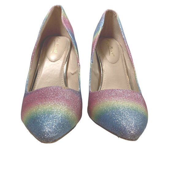 Anne Michelle Hibiscus Heels Womens 8.5 Pastel Rainbow Glitter Mermaid Stiletto - Picture 2 of 16